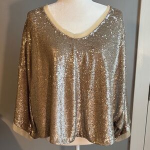Free People Shimmering Gold Sequin Knit Top